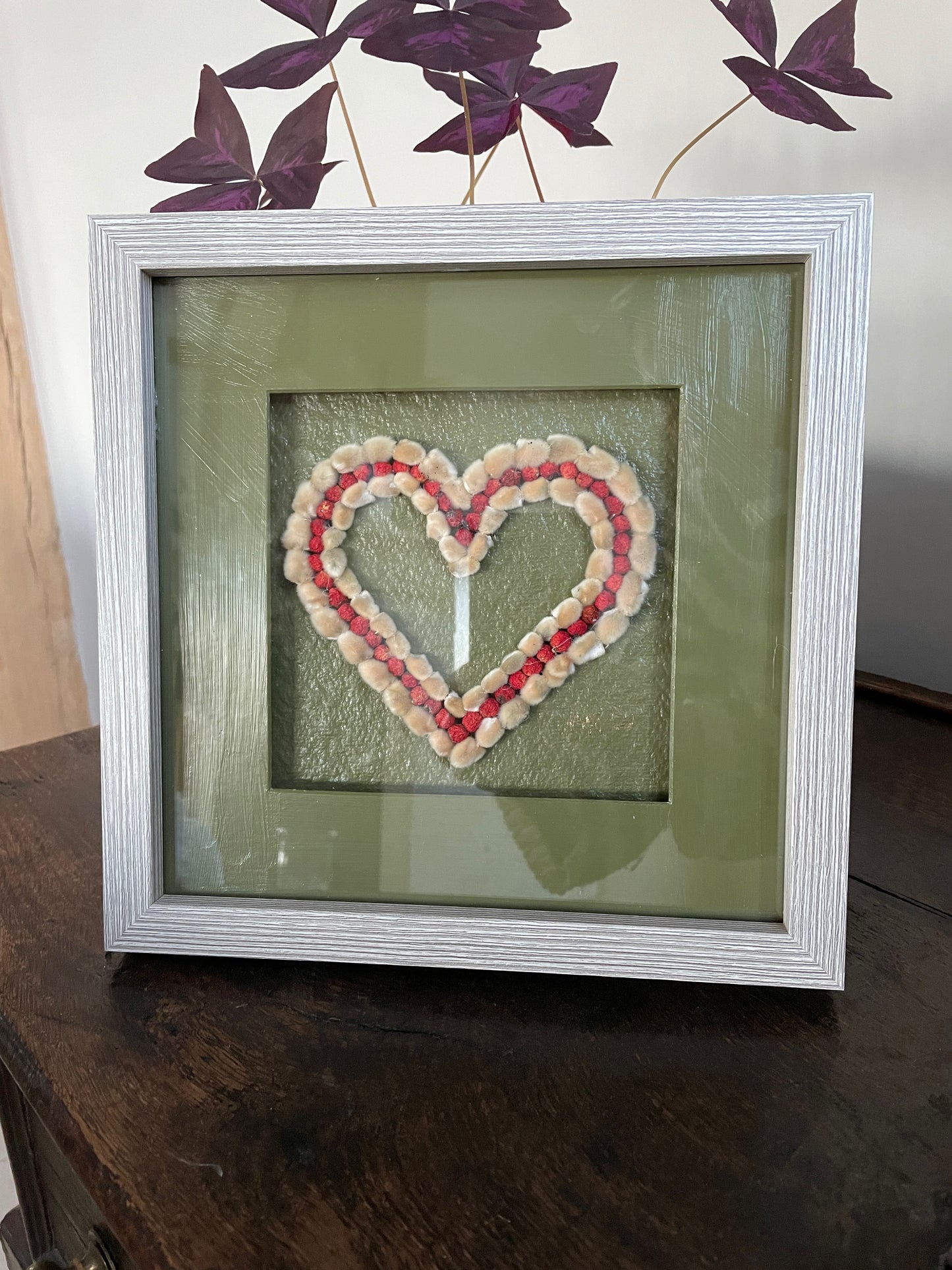 Olive green box frame with red berries