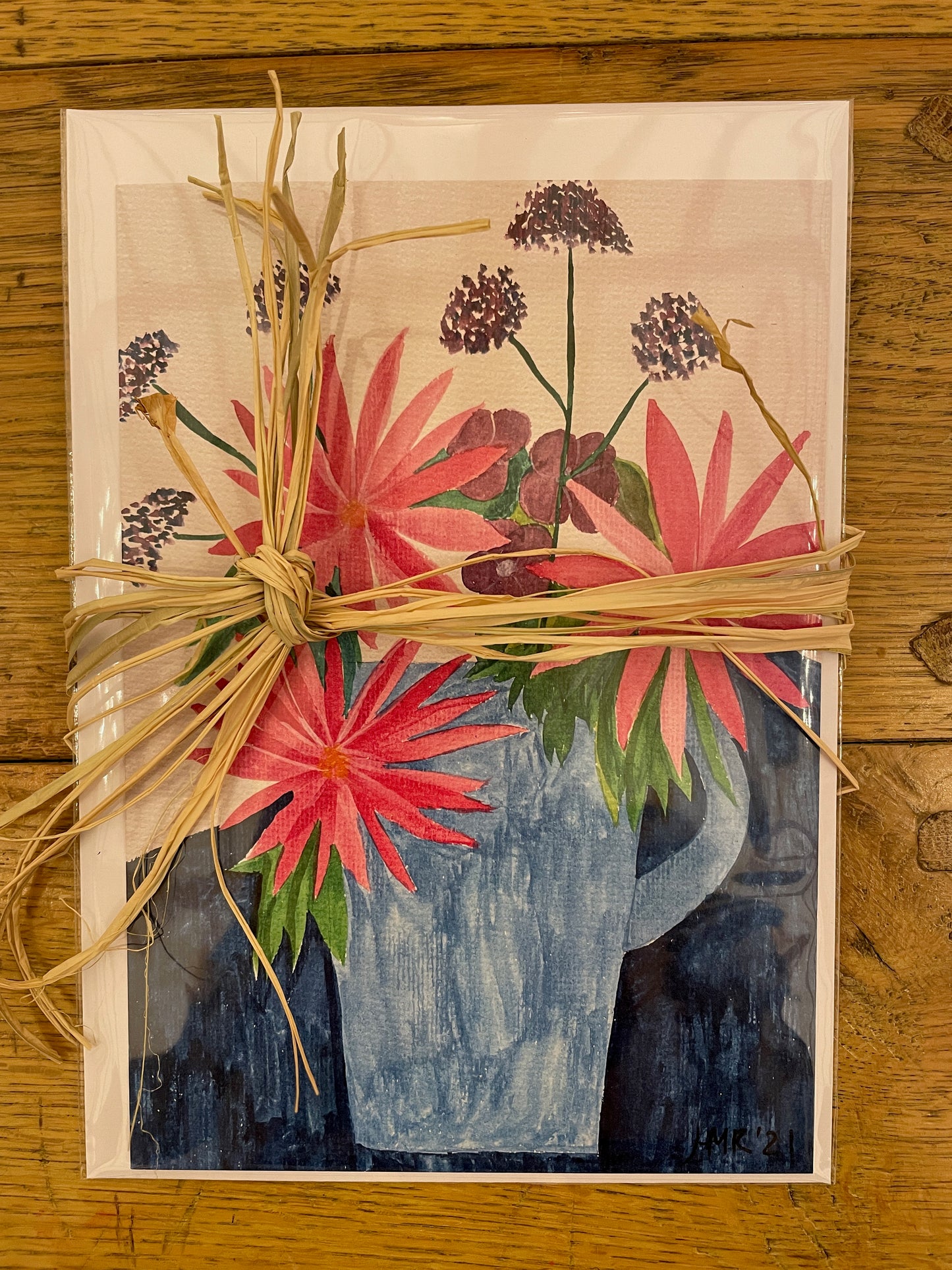 Blue vase watercolour greeting card