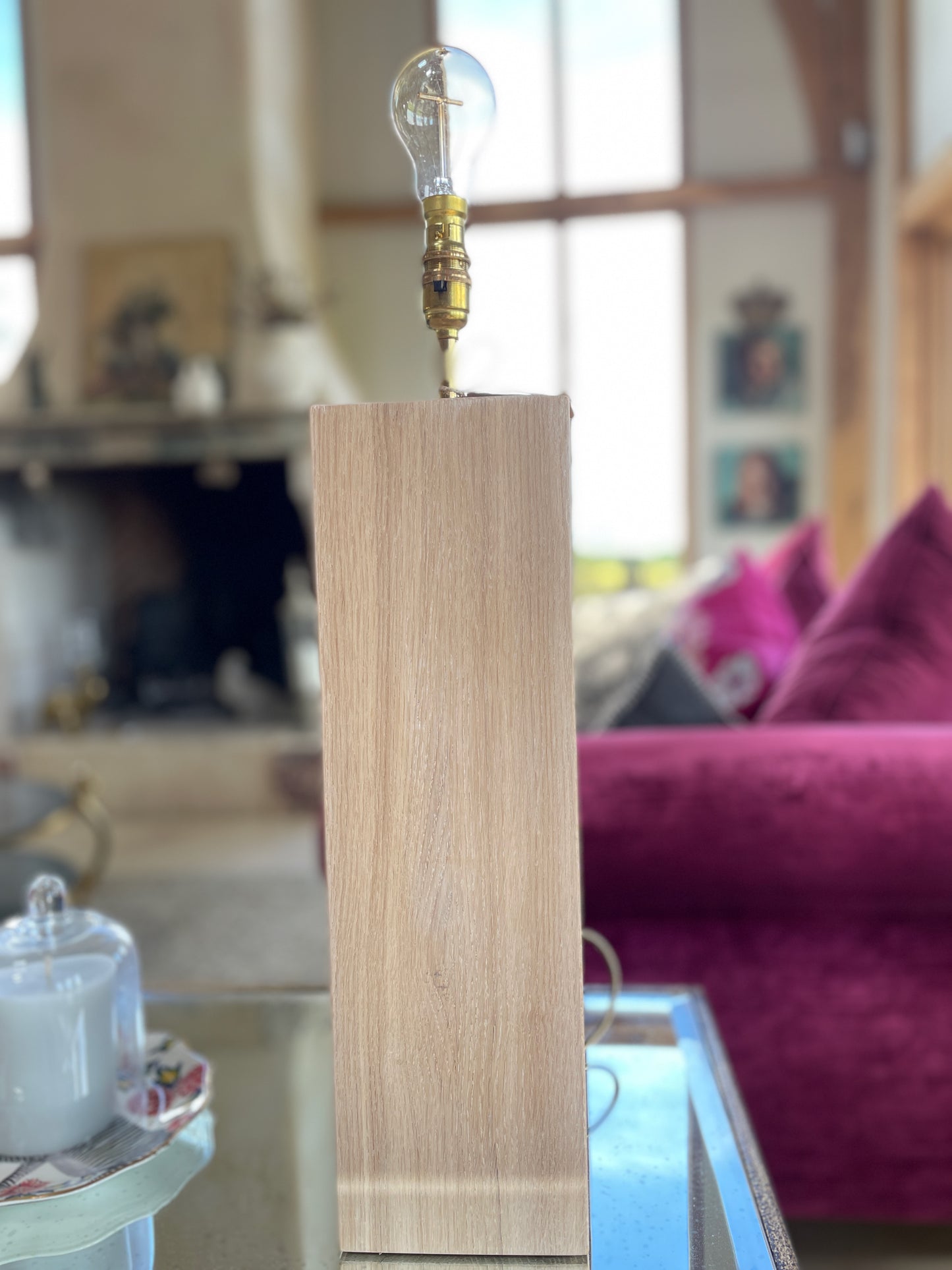 Solid oak lamp base 45cm