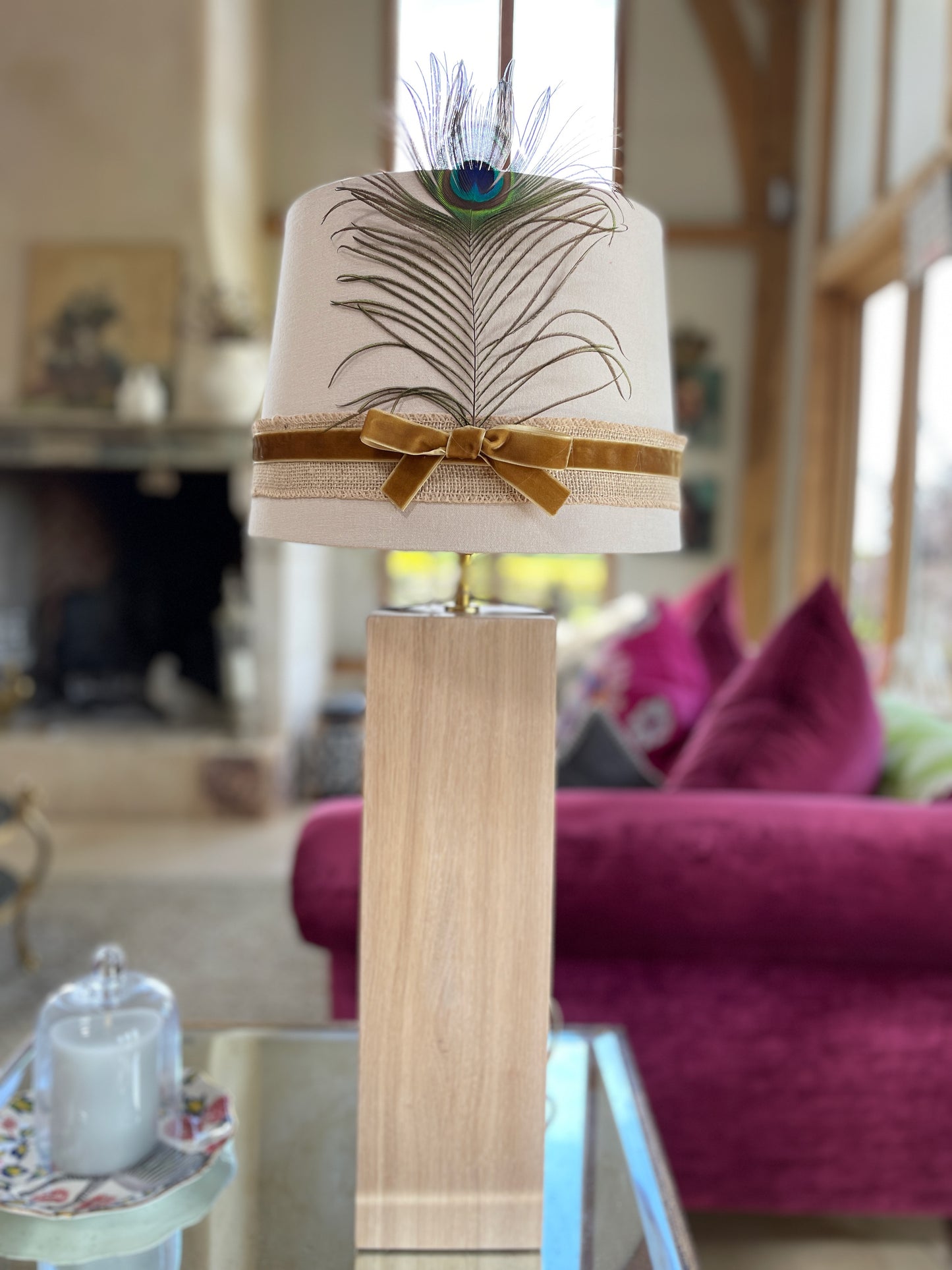 Solid oak lamp base 45cm