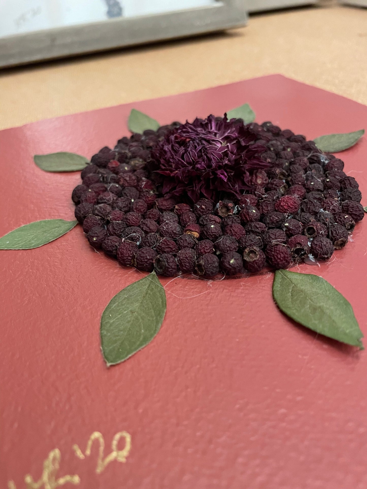 Boxed dahlia winter berries and leaves