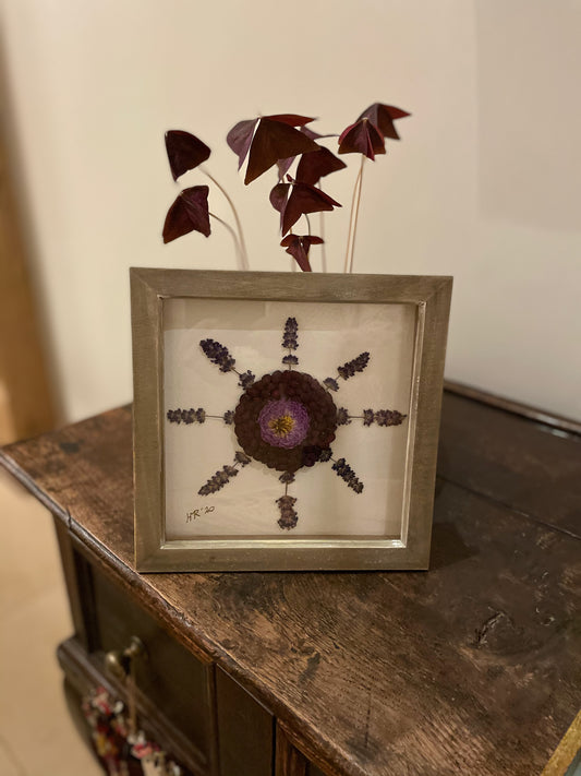 Boxed dahlia with lavender and winter berries