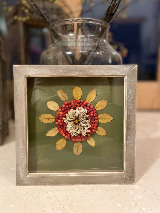 Boxed dahlia with red berries