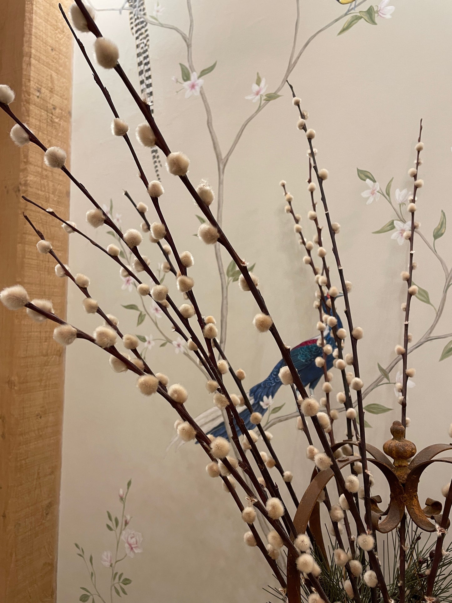 Boxed picture with berries and pussy willow