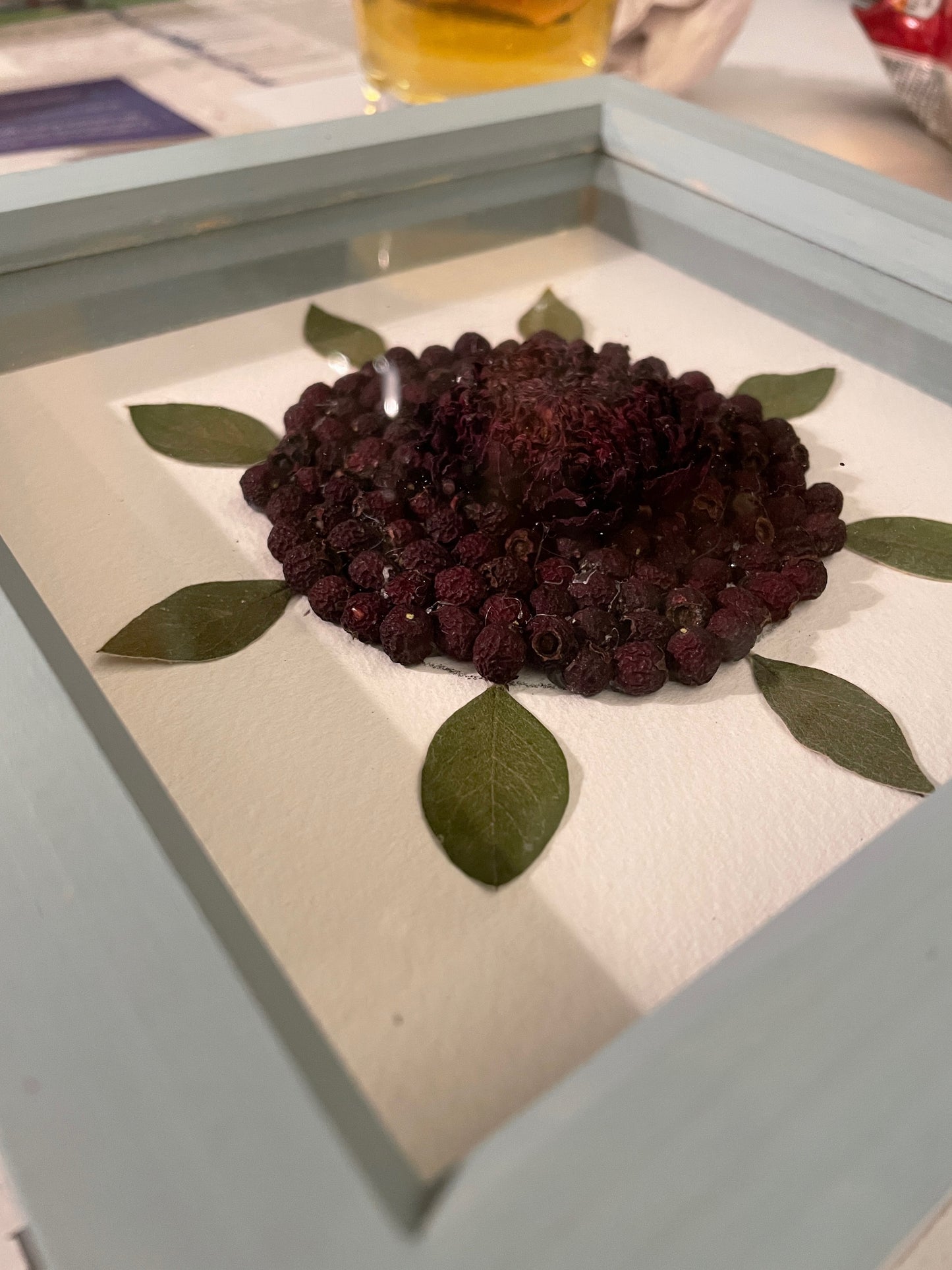 Small box frame with dahlia and berries