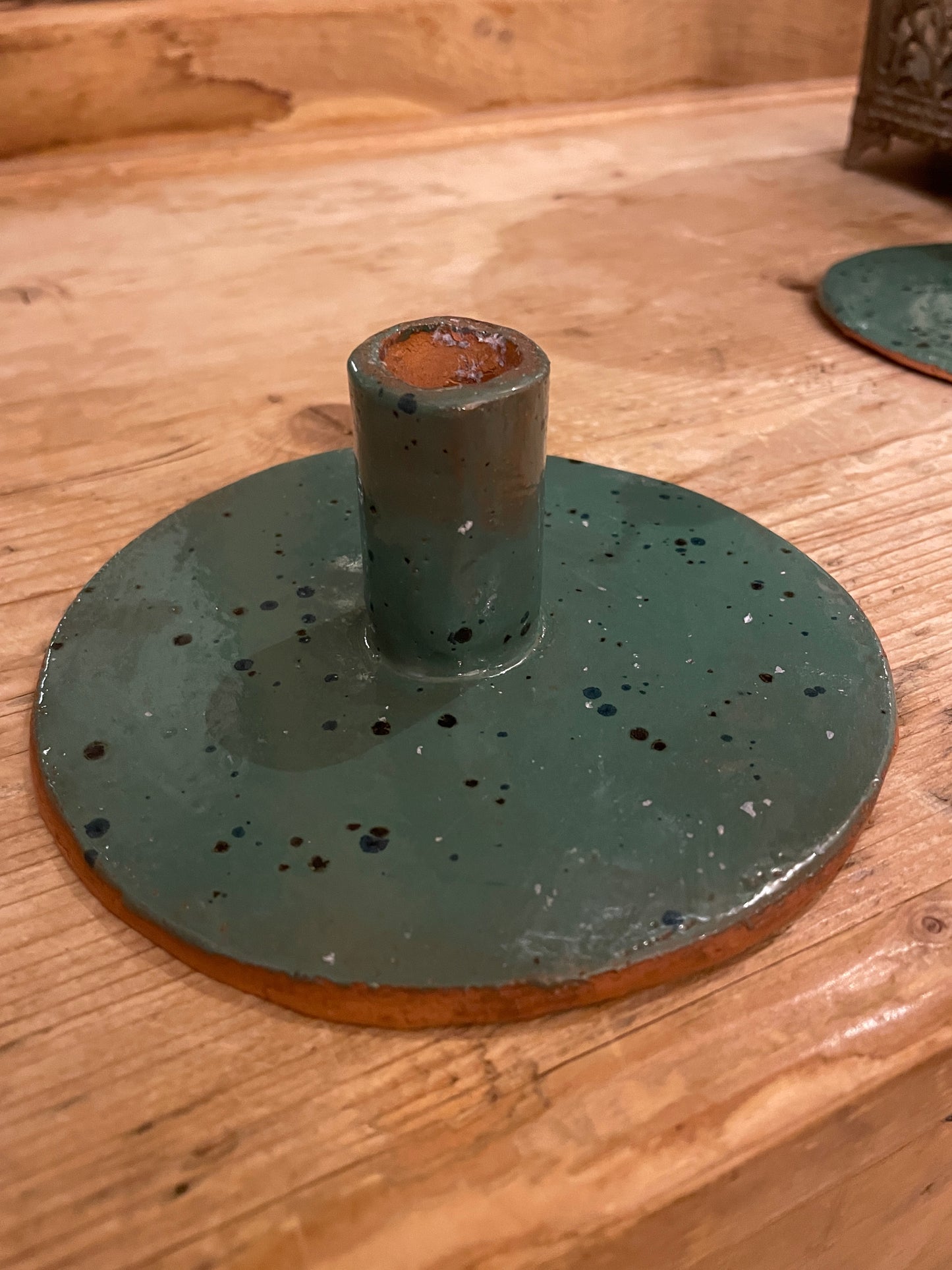 Speckled green candle stick holders
