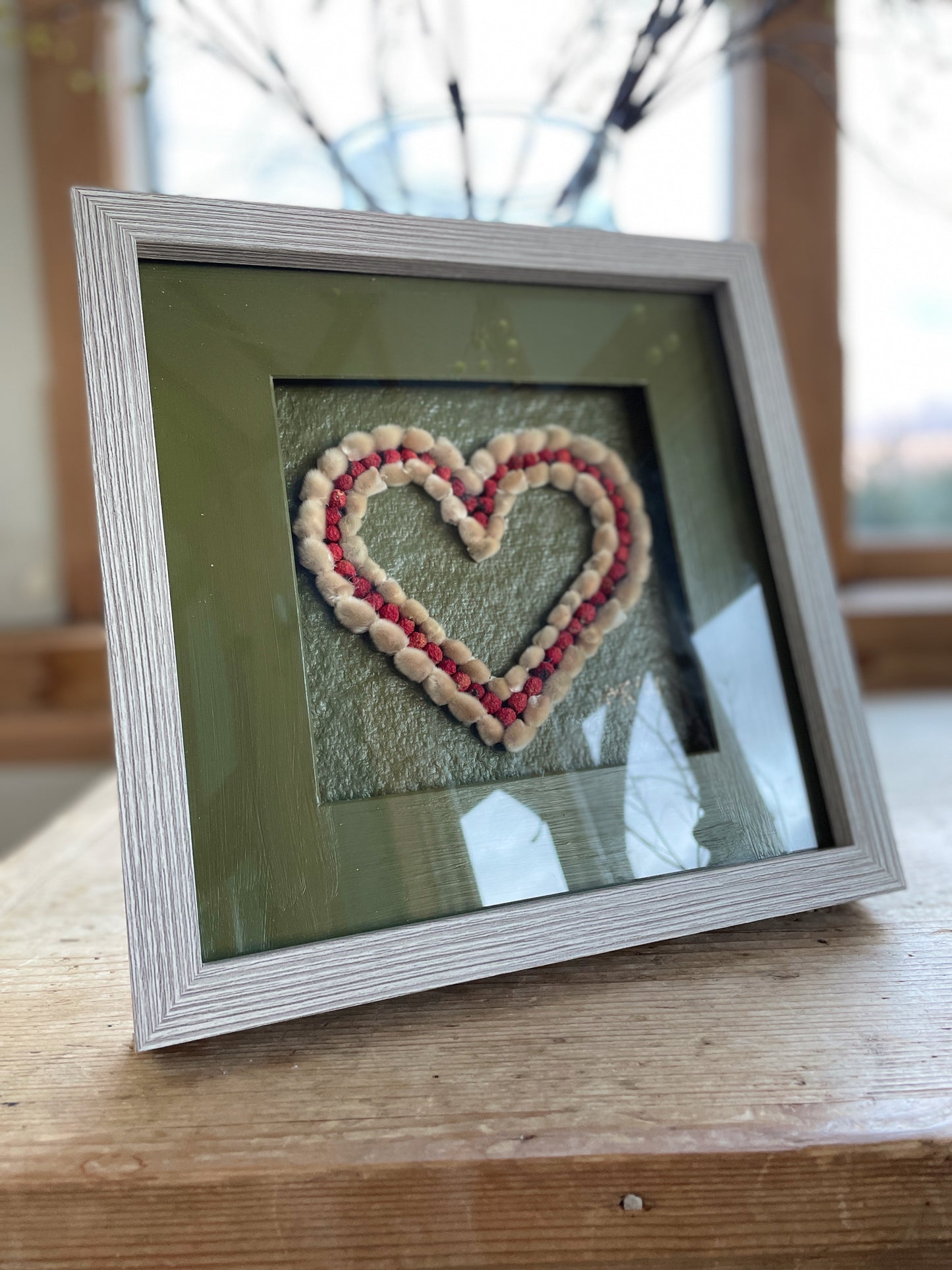 Olive green box frame with red berries