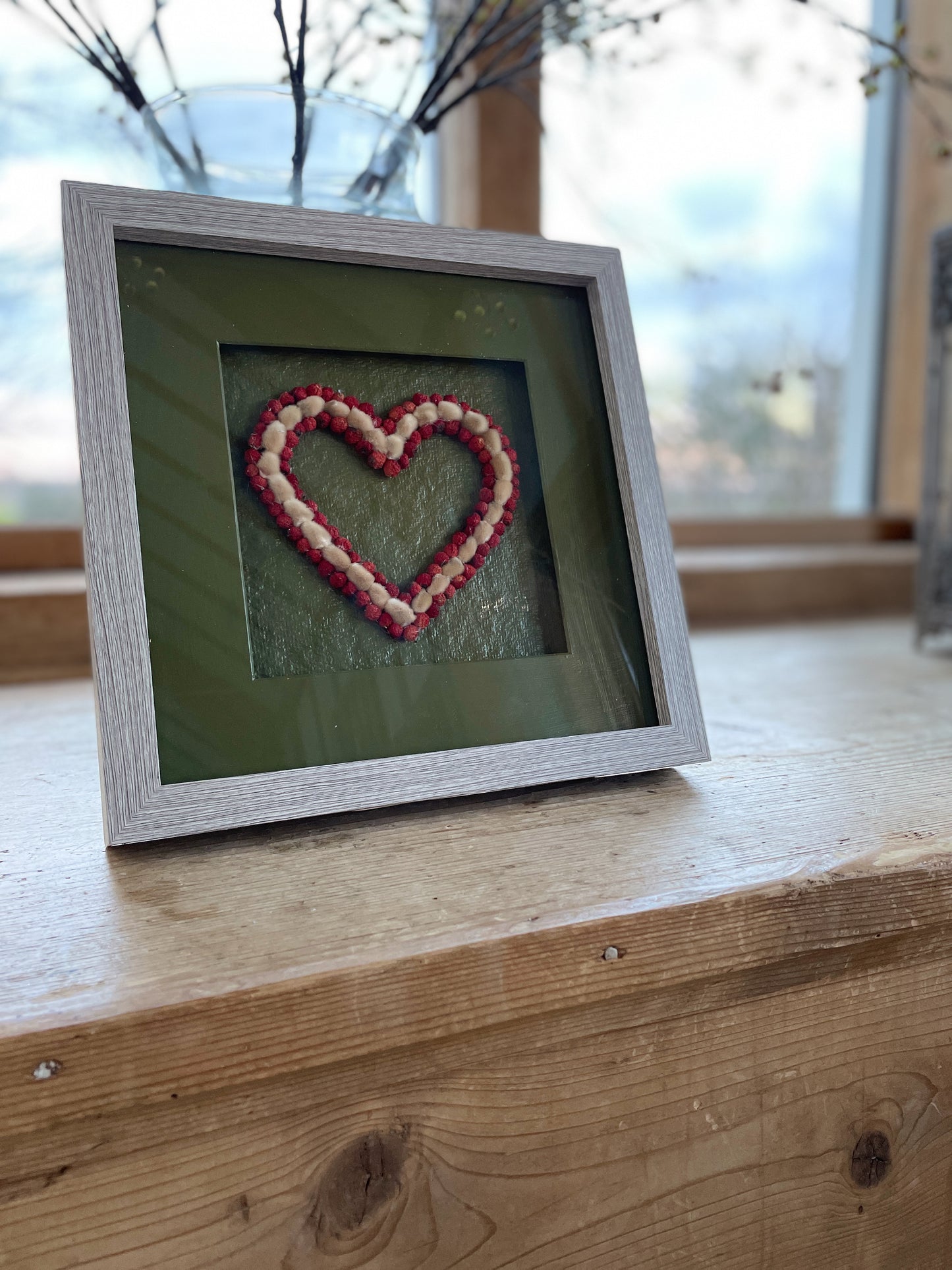 Box framed red berries and pussy willow