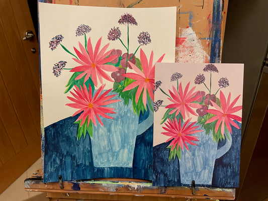 Blue vase watercolour greeting card