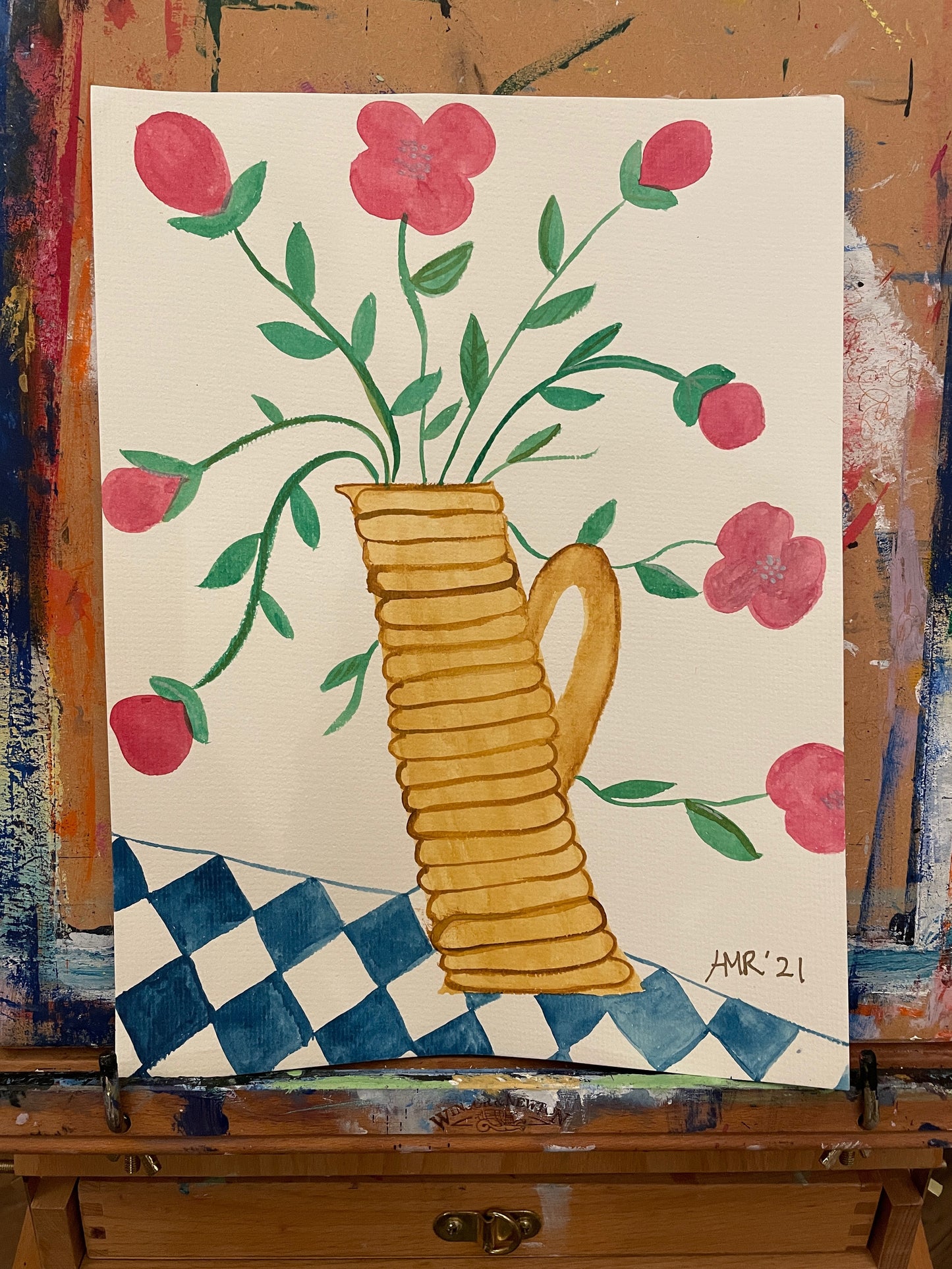 Pottery vase watercolour greeting card