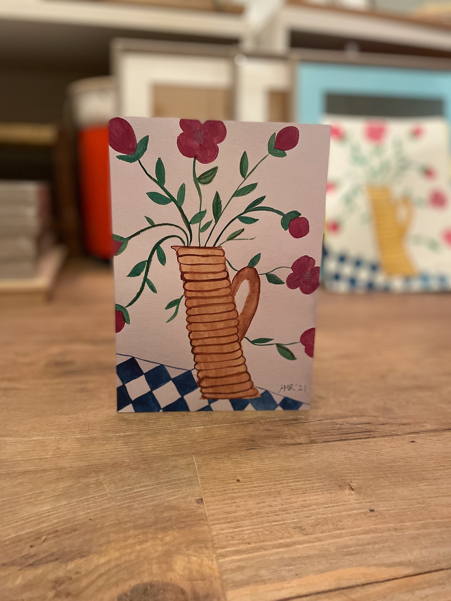 Pottery vase watercolour greeting card