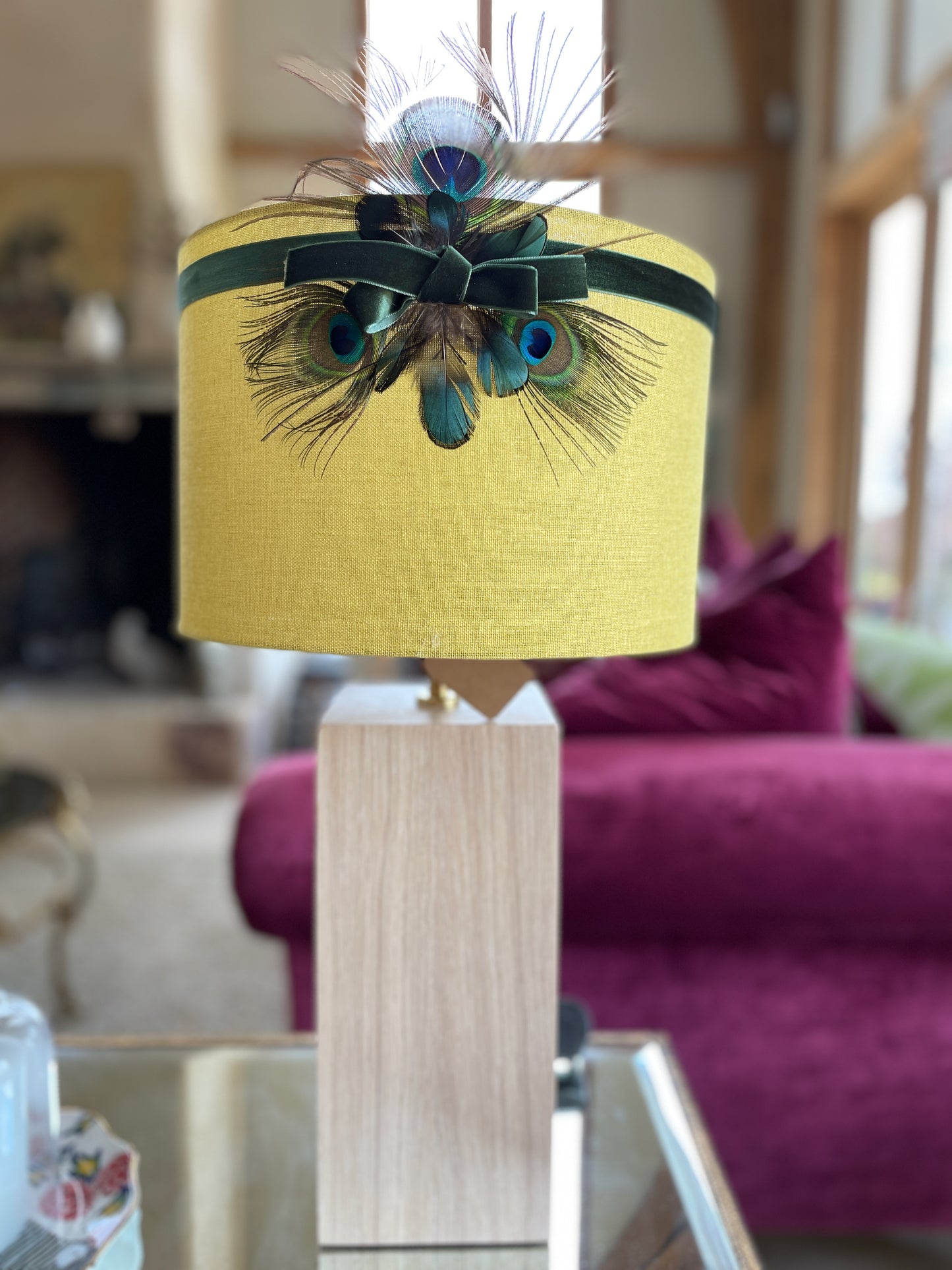 Mustard and green velvet shade