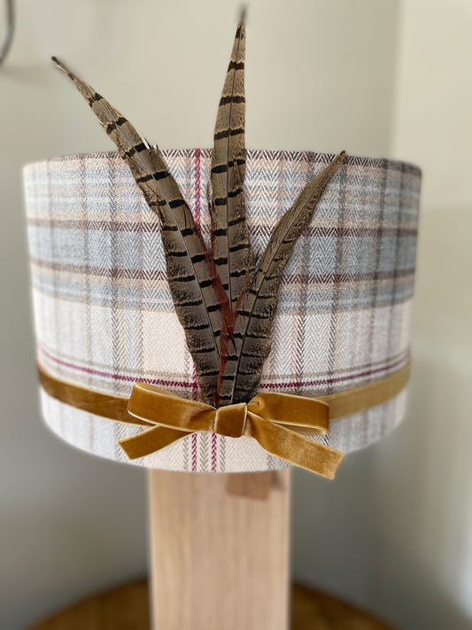 Tartan and pheasant feather lampshade