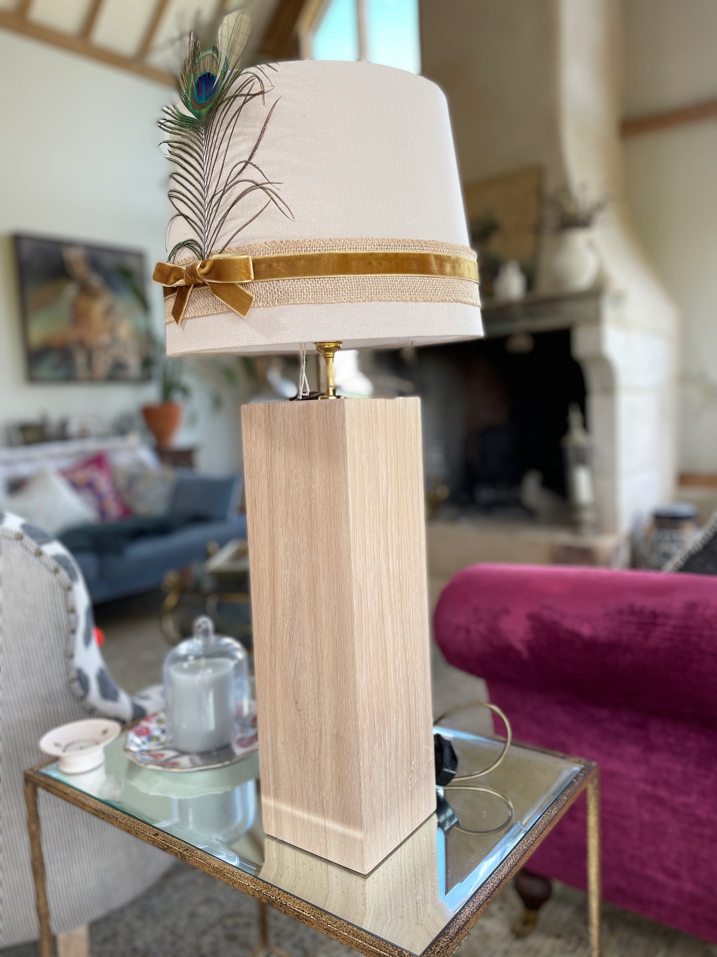 Solid oak lamp base 45cm