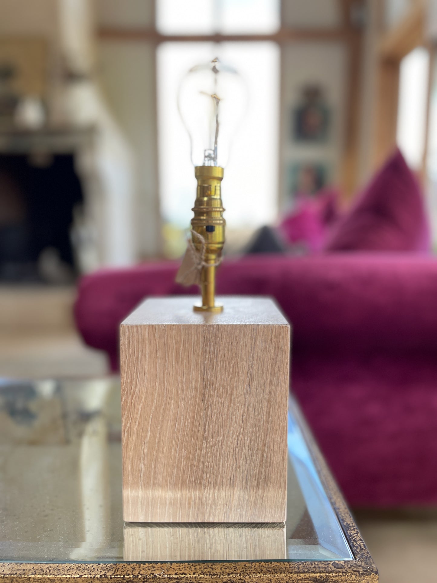 Solid oak lamp base 15cm